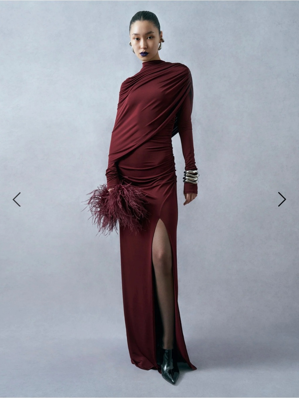 Laponte Jersey asymmetrical shawl draped gown dress burgundy size XS #dress